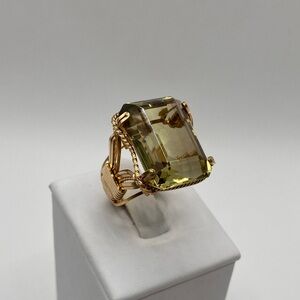 Vintage Artisan Large 14K Gold Filled Emerald Cut Smoky Quartz Ring Size 7